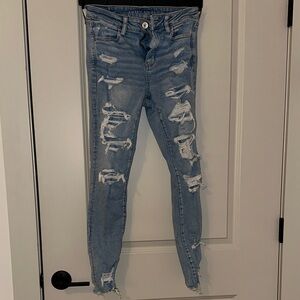 American Eagle Outfitters Distressed Light Blue Skinny Jeans